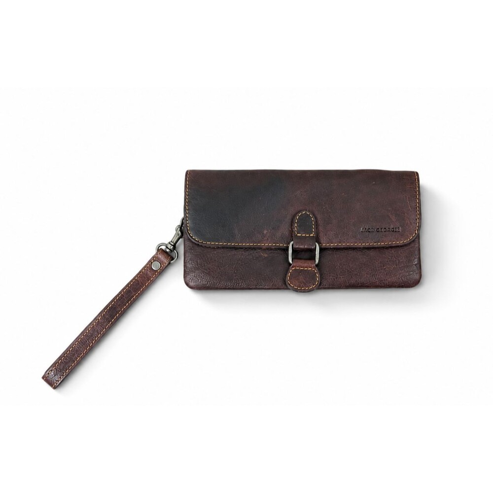 Jack Georges Voyager Brown Buffalo Leather Wristlet Organizer Clutch